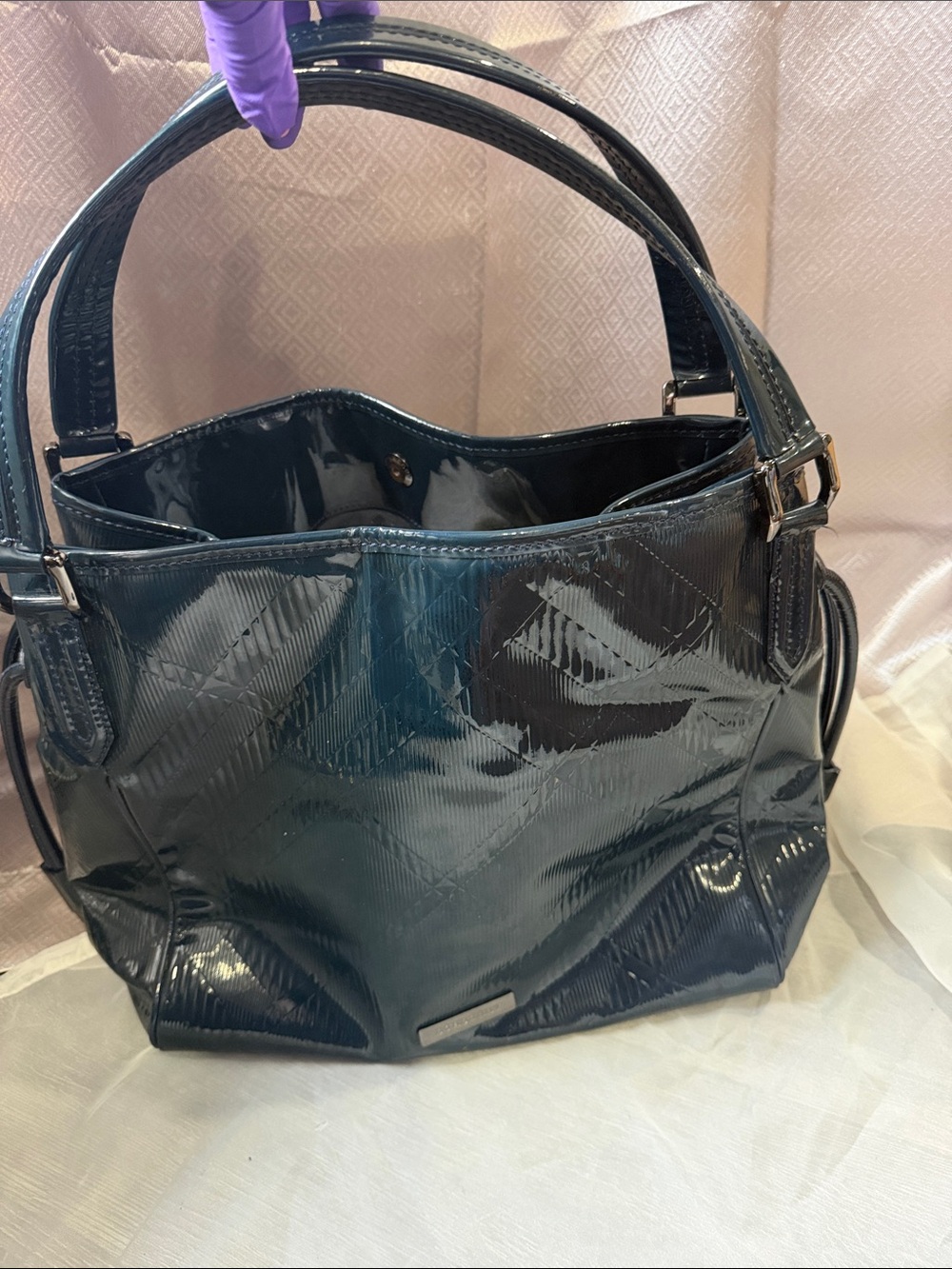 Burberry Glossy Dark Teal Shoulder Bag